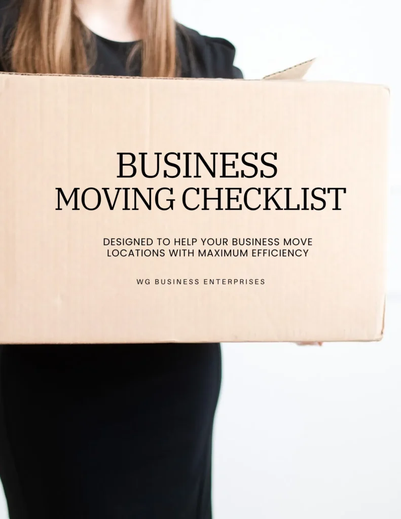 Cover of Business Moving Checklist shows Writing on a Box Being Held