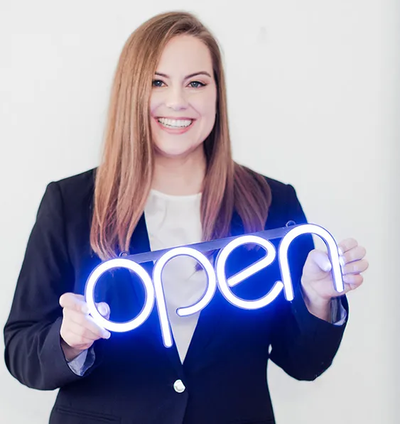 Whitney Holding Open Sign Light