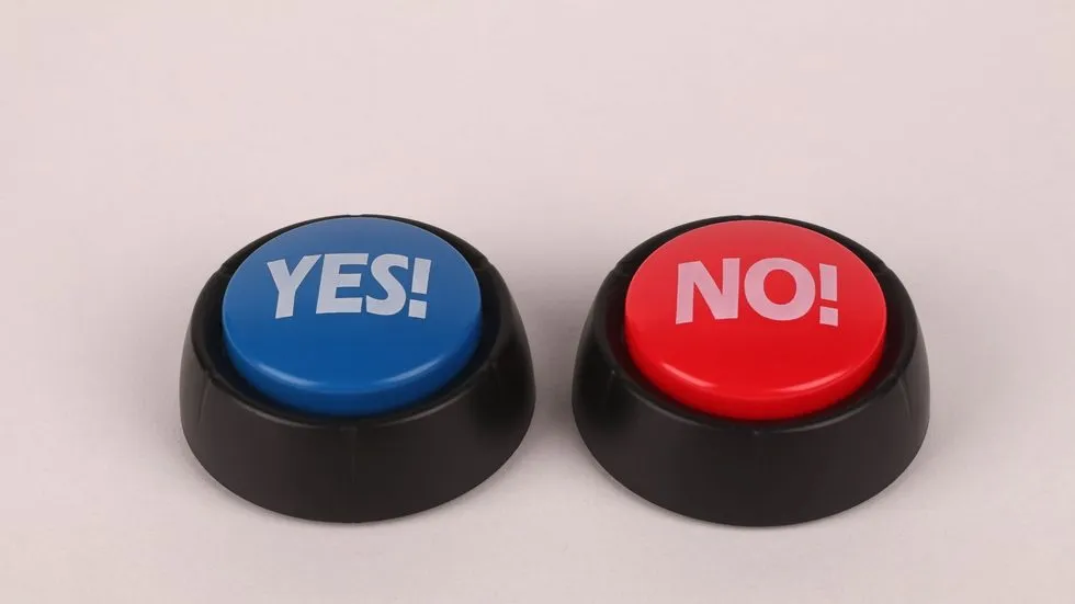 Blue Yes Button Next to Red No Button